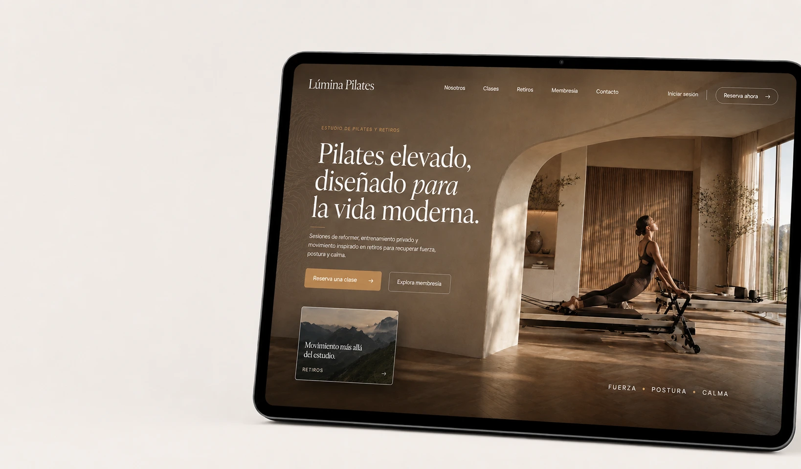 Captura del proyecto Lúmina con una interfaz de pilates